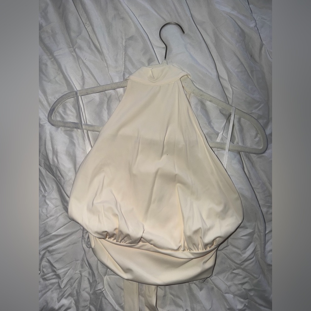 Cream Halter Top with Lace Detail